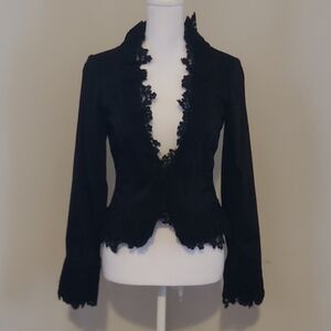 Elegant Black Lace Trim Jacket